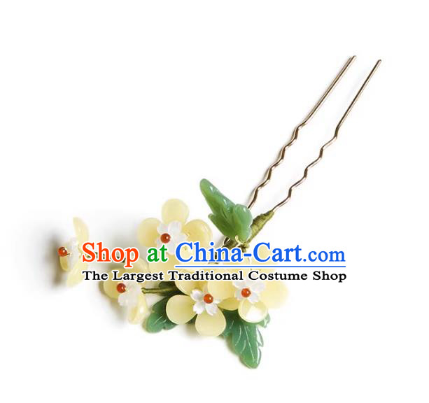 Traditional Chinese Hanfu Hair Jewelry China Ancient Princess Yellow Plum Blossom Hairpin Handmade Ming Dynasty Hair Clip