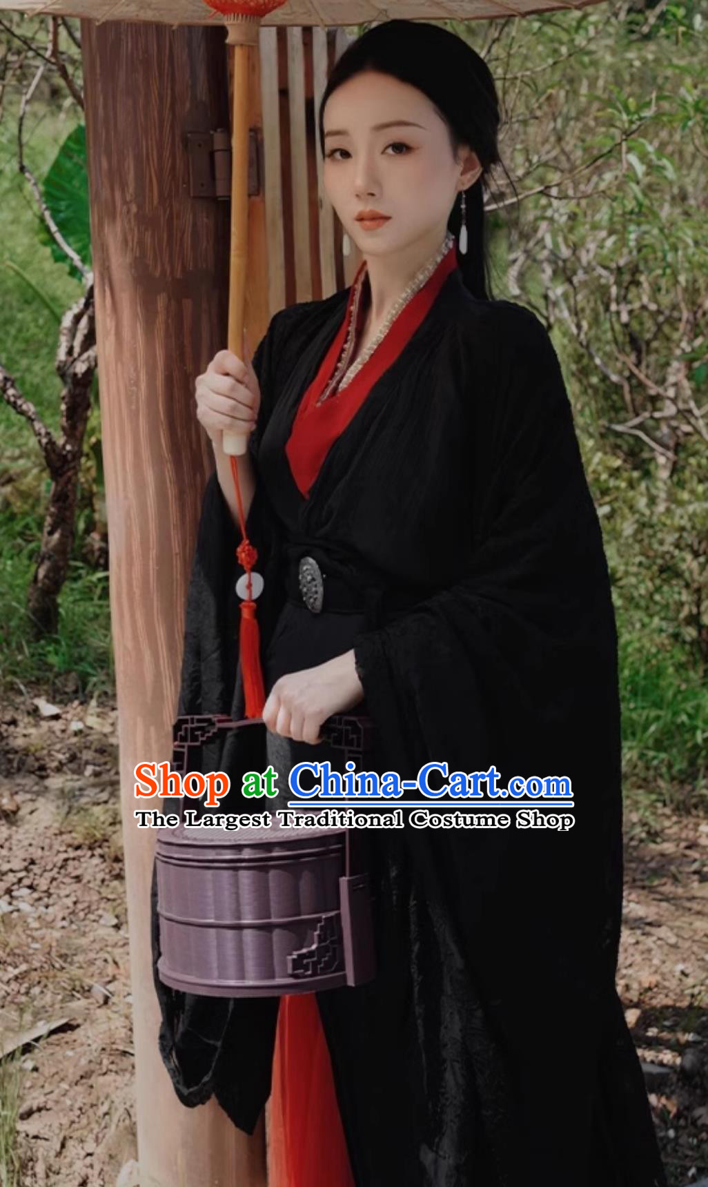 Ancient China Swordswoman Costume Black Warring States Robe Chinese Han Dynasty Noble Woman Hanfu Clothing