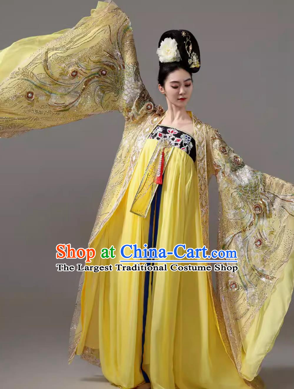 China Tang Dynasty Empress Yellow Hanfu Dress Traditional Stage Performance Classical Dance Costume Ancient Chinese Clothing