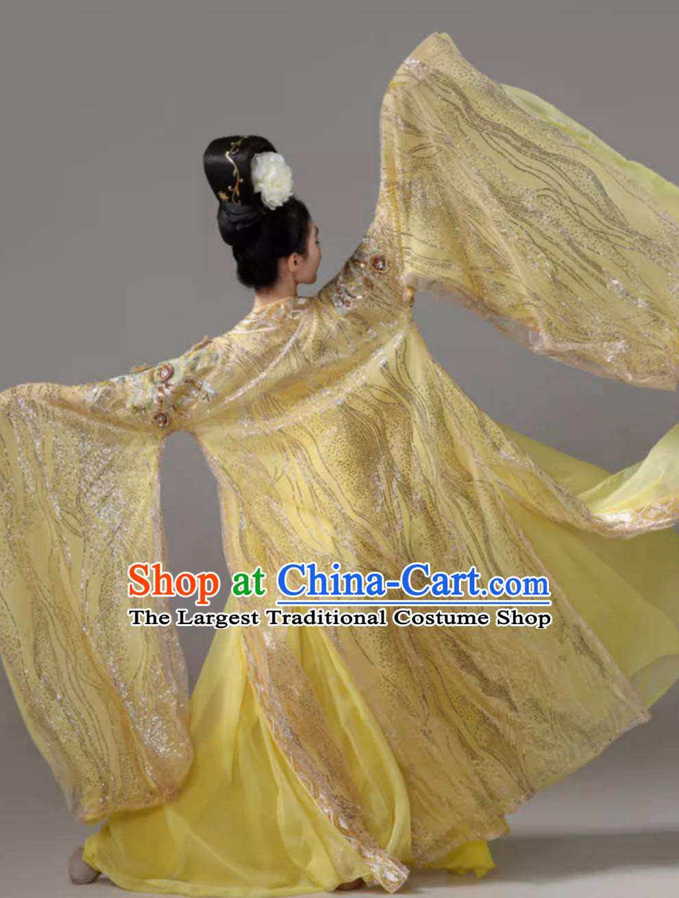 China Tang Dynasty Empress Yellow Hanfu Dress Traditional Stage Performance Classical Dance Costume Ancient Chinese Clothing