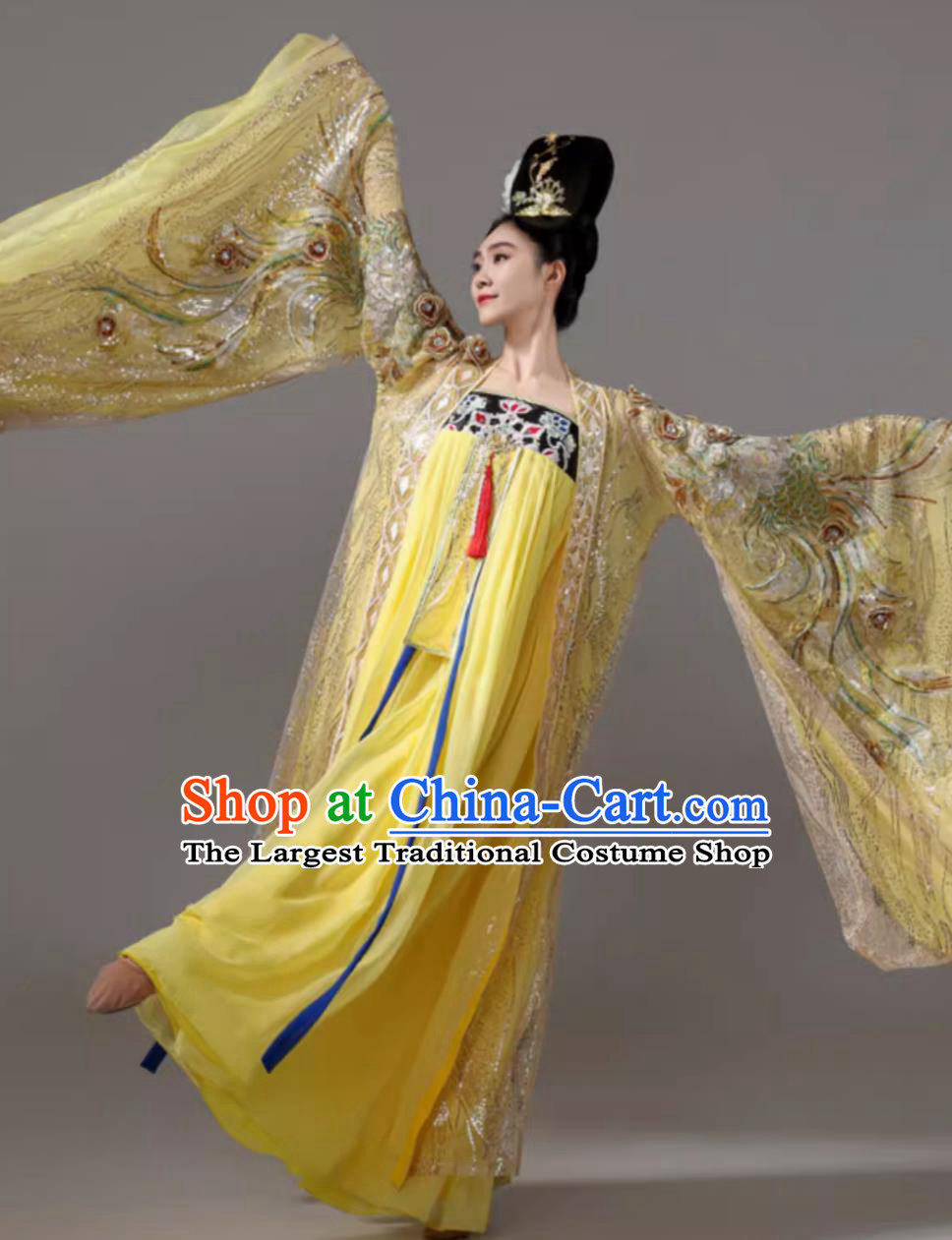 China Tang Dynasty Empress Yellow Hanfu Dress Traditional Stage Performance Classical Dance Costume Ancient Chinese Clothing
