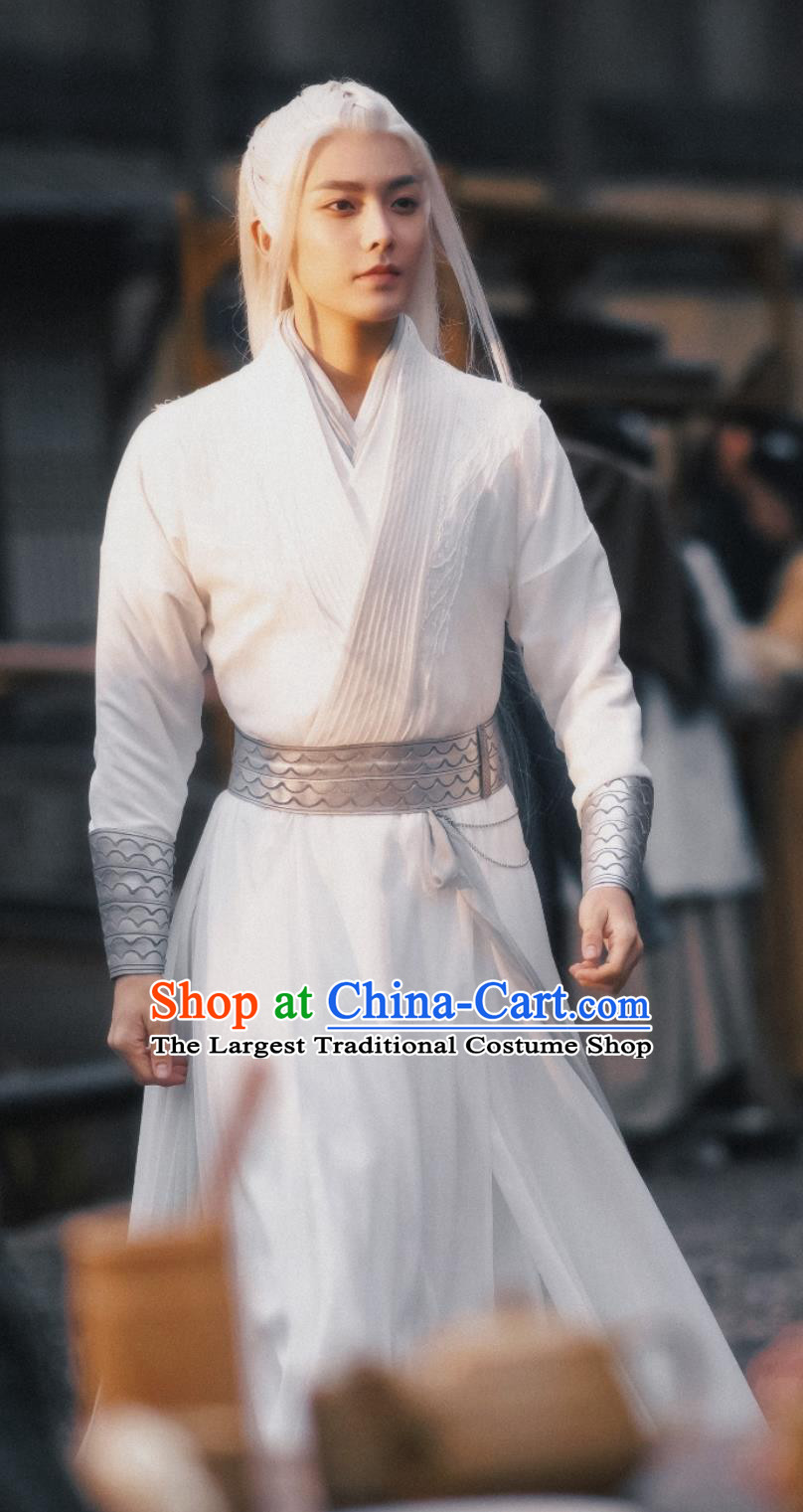 China Traditional Wuxia Costume 2023 TV Series Back From The Brink Prince Tian Yao White Outfit Ancient Chinese Super Hero Clothing