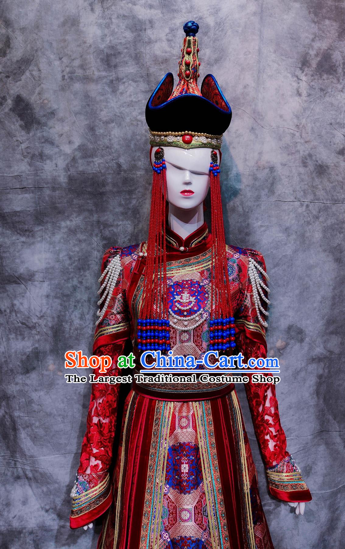 Traditional Wedding Dress Chinese Mongolian Ethnic Festival Costume China Mongol National Minority Woman Red Clothing
