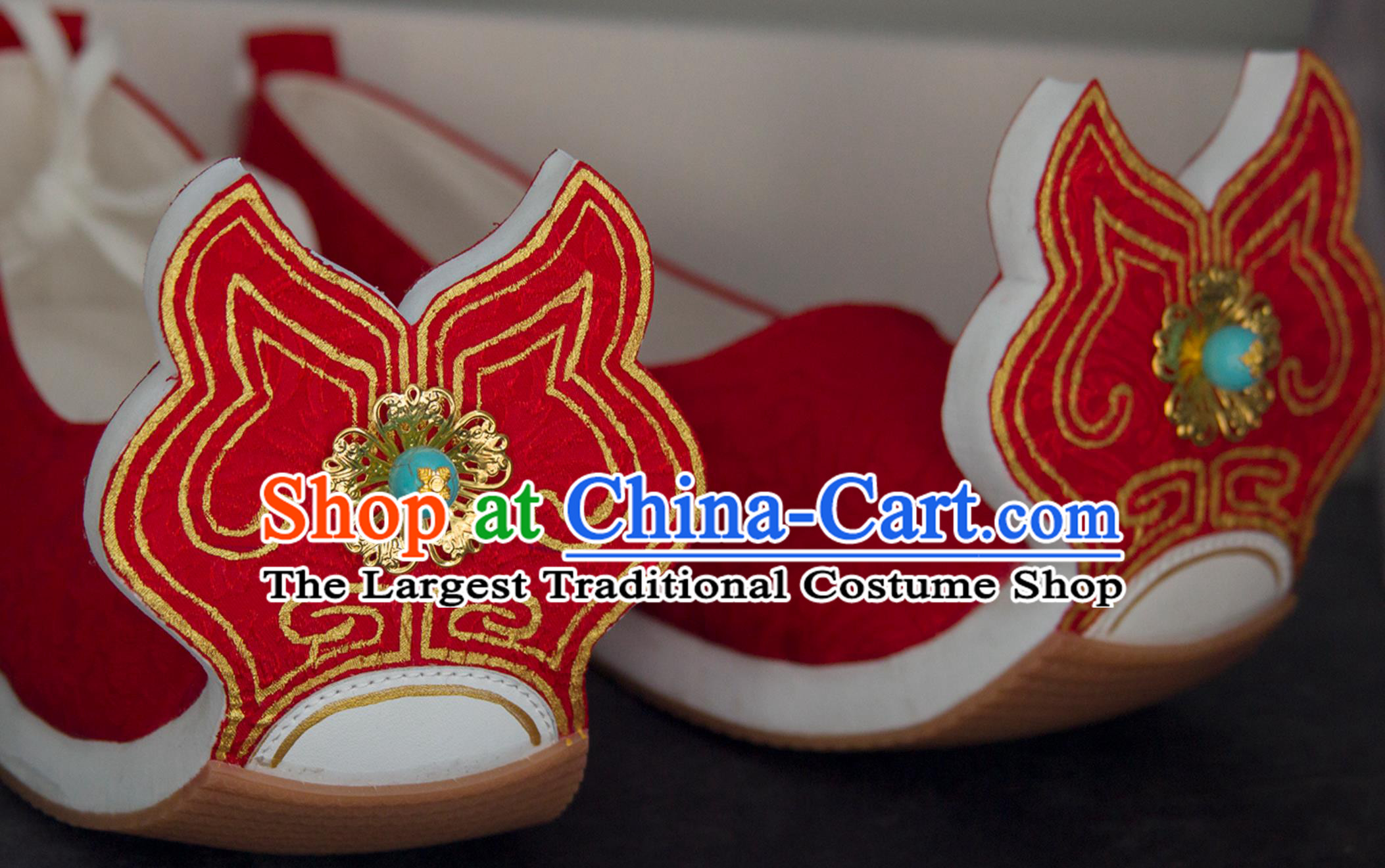 Ancient Chinese Empress Red Shoes Handmade China Tang Dynasty Curved Toe Shoes Traditional Hanfu Stage Show Shoes