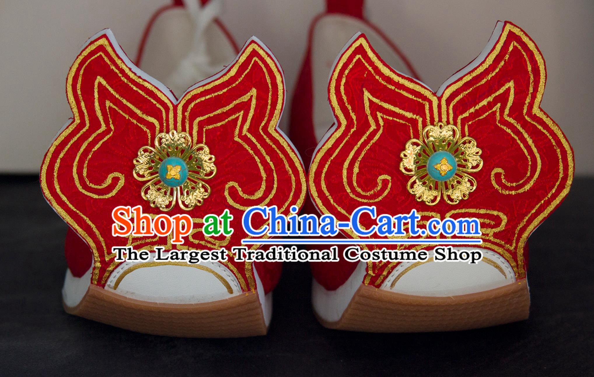 Ancient Chinese Empress Red Shoes Handmade China Tang Dynasty Curved Toe Shoes Traditional Hanfu Stage Show Shoes