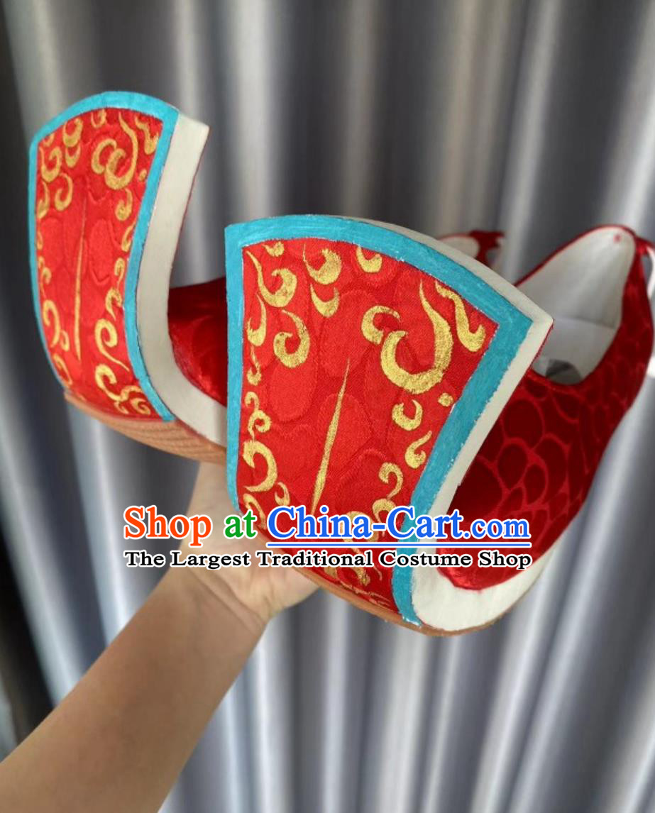 Traditional Hanfu Stage Show Shoes Ancient Chinese Wedding Groom Red Shoes Handmade China Tang Dynasty Ascending Cloud Shoes
