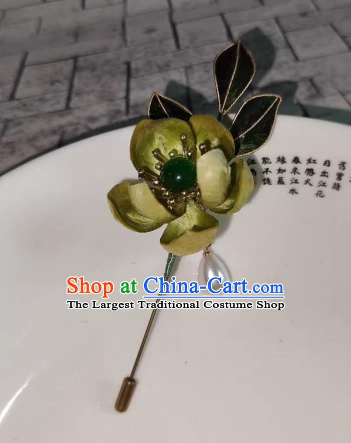 China Classical Green Silk Flowers Corsage Traditional Intangible Heritage Artwork Handmade Hanfu Jewelry Chinese Cheongsam Brooch