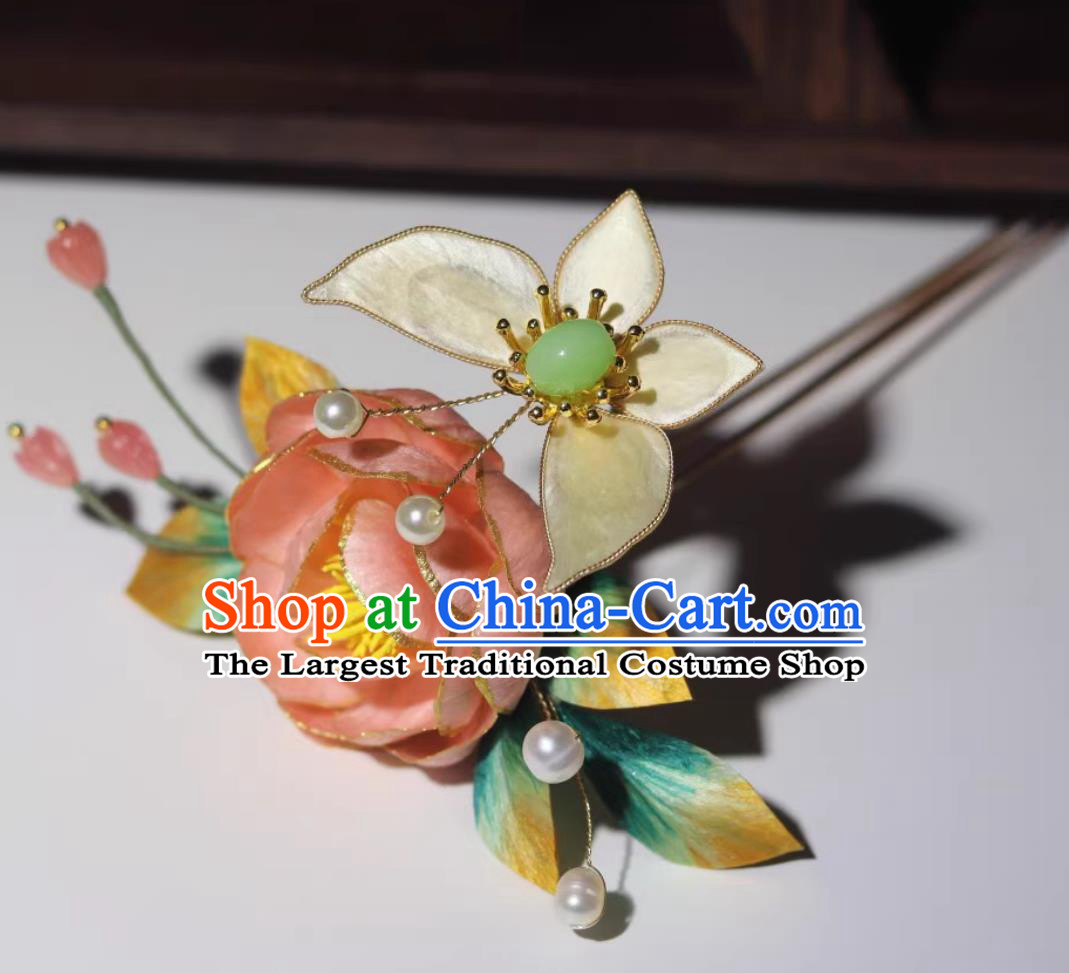 Handmade Hair Jewelry Chinese Cheongsam Pink Silk Butterfly Hair Clip China Hanfu Hairpin Traditional Intangible Heritage Artwork