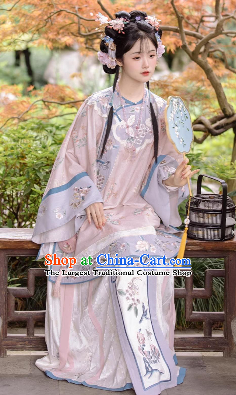 Chinese Qing Dynasty Han Nationality Woman Clothing Ancient China Noble Lady Pink Blouse and Skirt Complete Set