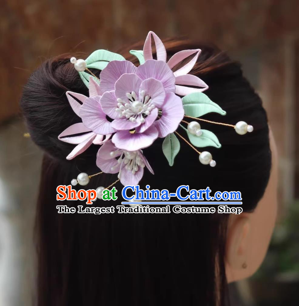 Traditional Chinese Ming Dynasty Hairpin China Hanfu Hair Jewelry Handmade Intangible Cultural Heritage Lilac Silk Peony Hair Clip