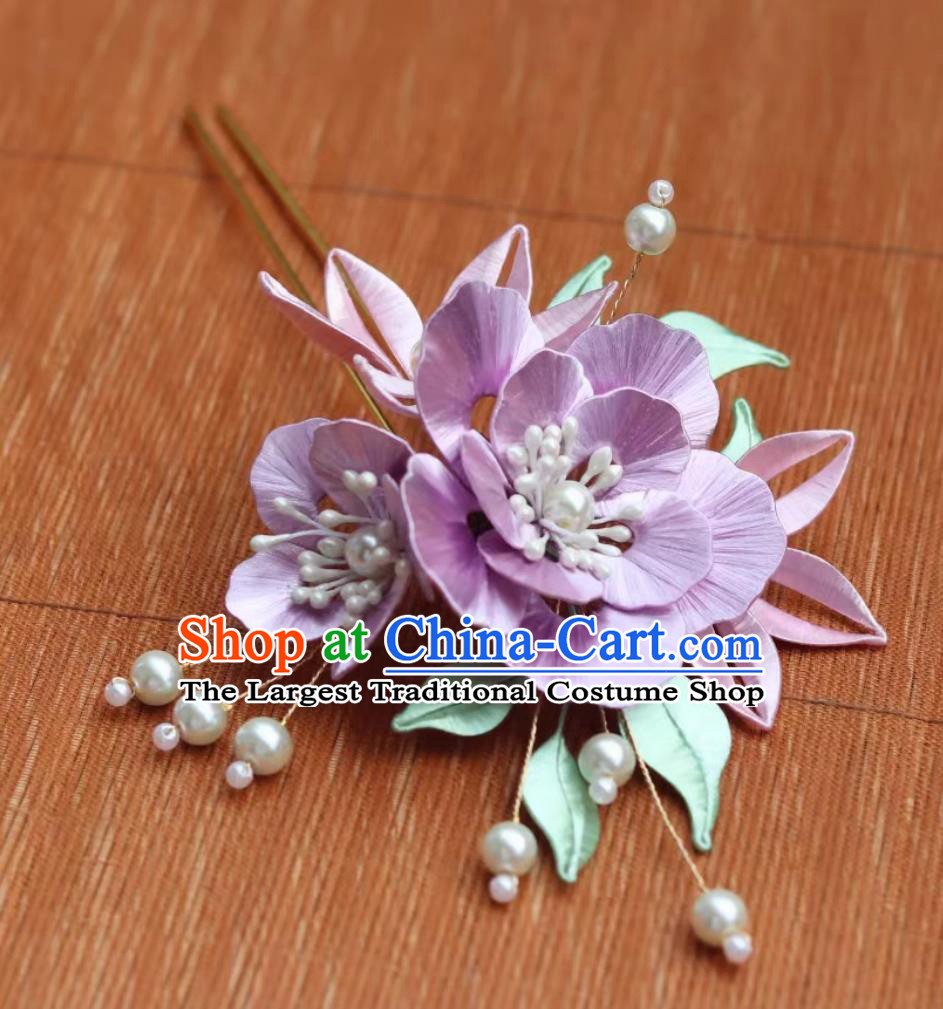 Traditional Chinese Ming Dynasty Hairpin China Hanfu Hair Jewelry Handmade Intangible Cultural Heritage Lilac Silk Peony Hair Clip
