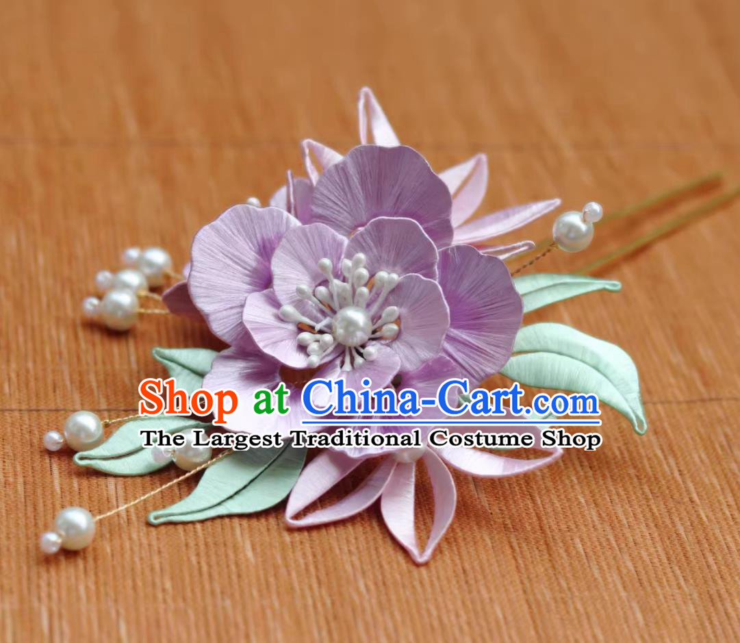 Traditional Chinese Ming Dynasty Hairpin China Hanfu Hair Jewelry Handmade Intangible Cultural Heritage Lilac Silk Peony Hair Clip