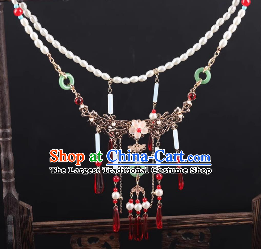 Handmade Ancient Princess Necklace Traditional Chinese Ming Dynasty Necklet China Hanfu Hair Jewelry