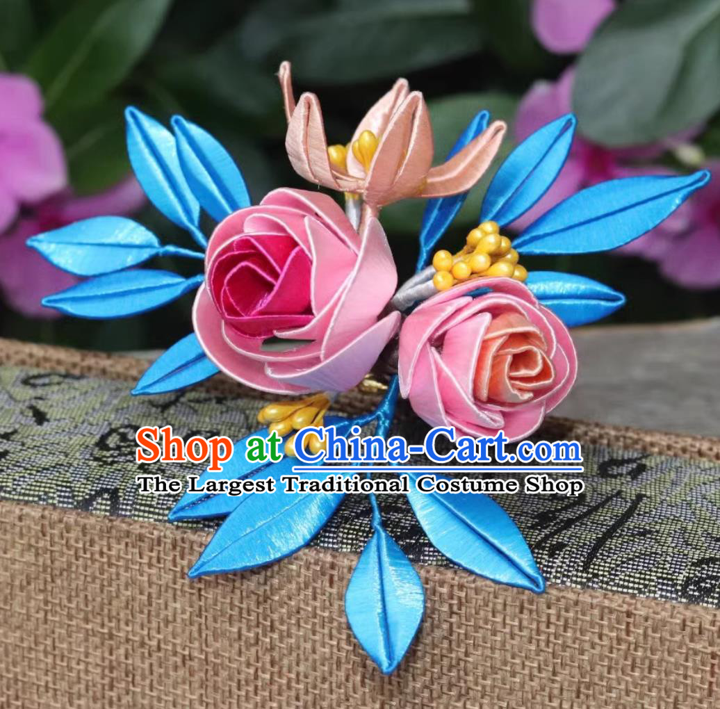 Handmade Intangible Cultural Heritage Silk Rose Hair Comb Traditional Chinese Ming Dynasty Hairpin China Hanfu Hair Jewelry