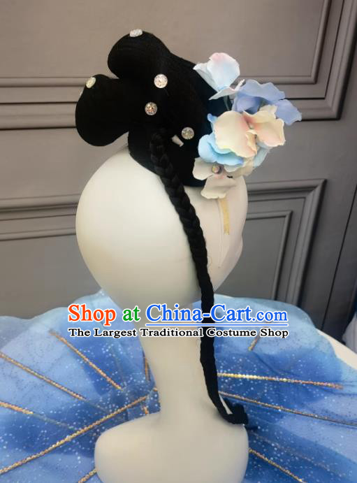 Handmade China Classical Dance Headdress Chinese Hanfu Dance Wig Headpieces