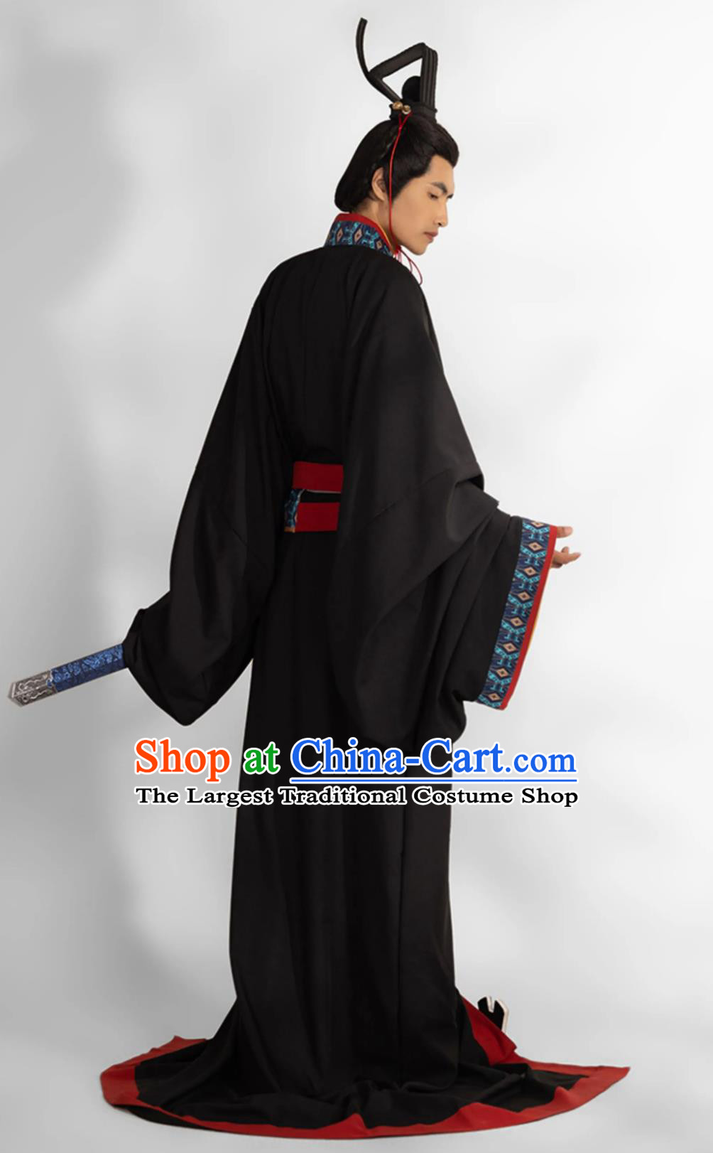 Traditional Hanfu Black Warring States Robe Ancient China Swordsman Clothing Chinese Travel Photography Hero Costume