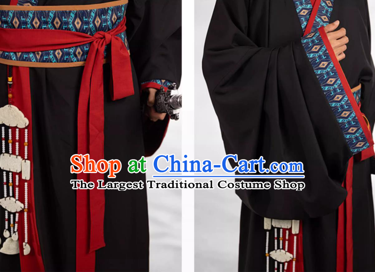 Traditional Hanfu Black Warring States Robe Ancient China Swordsman Clothing Chinese Travel Photography Hero Costume