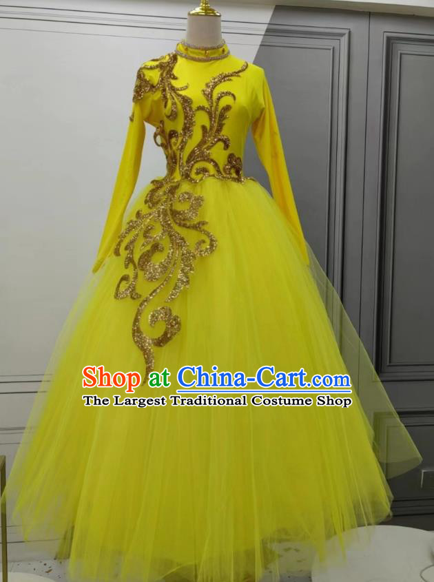 Christmas Stage Performance Costume Chinese Spring Festival Gala Opening Dance Clothing Women Group Dance Yellow Dress