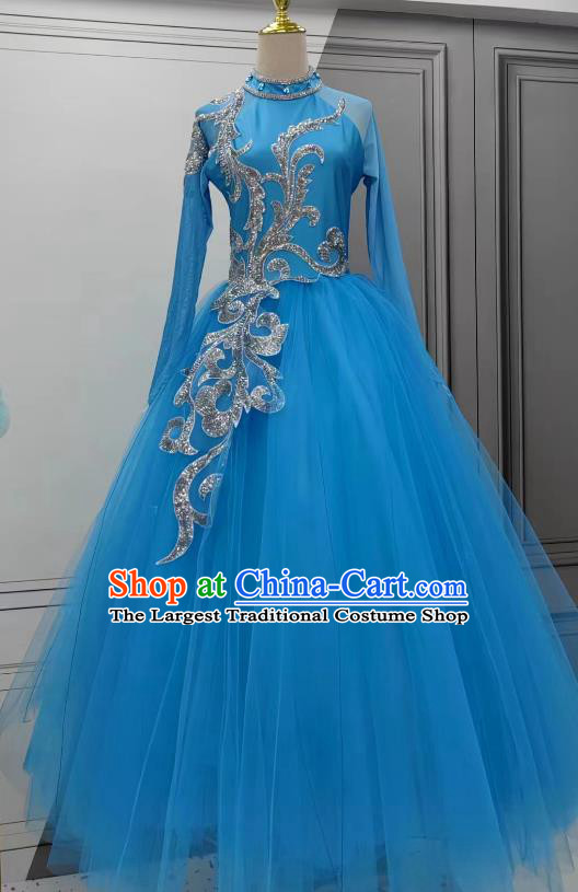 Women Group Dance Blue Dress Christmas Stage Performance Costume Chinese Spring Festival Gala Opening Dance Clothing