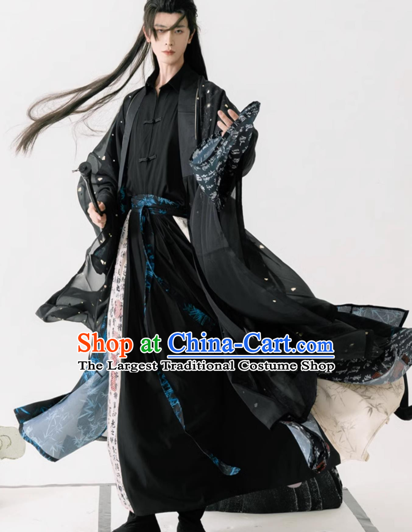 China Ming Dynasty Young Man Costume Traditional Hanfu Black Outfit Ancient China Wuxia Swordsman Clothing
