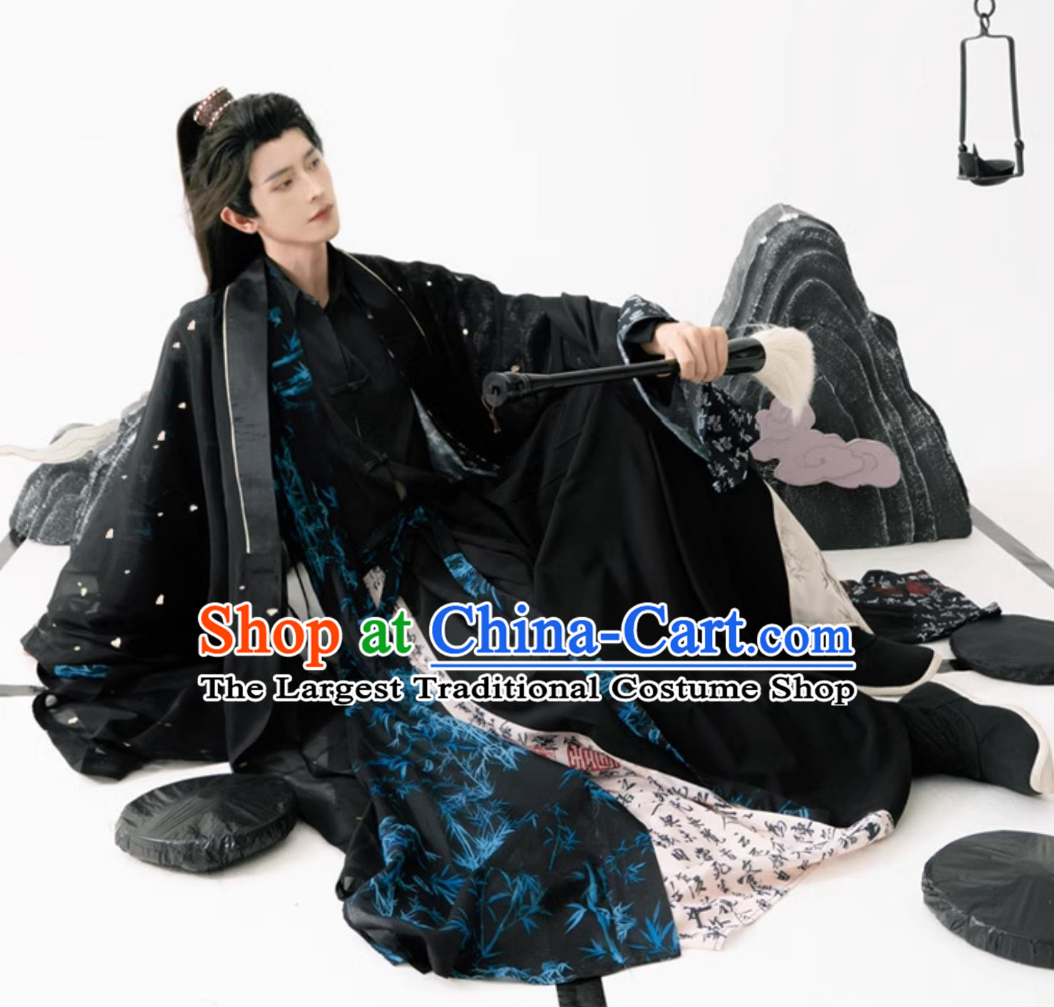 China Ming Dynasty Young Man Costume Traditional Hanfu Black Outfit Ancient China Wuxia Swordsman Clothing