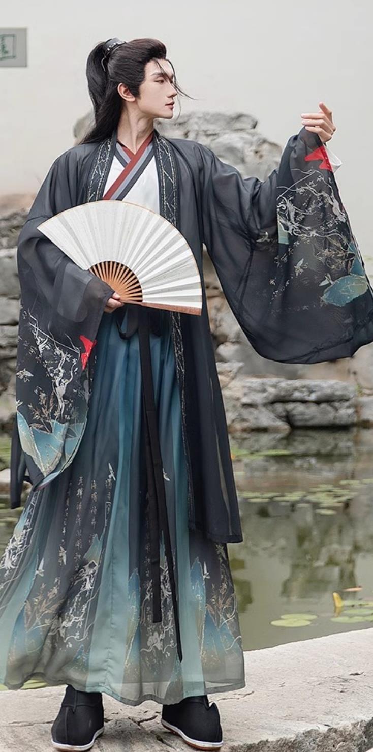 Traditional Men Hanfu Black Outfit Ancient China Wuxia Swordsman Clothing China Travel Photography Jin Dynasty Hero Costume