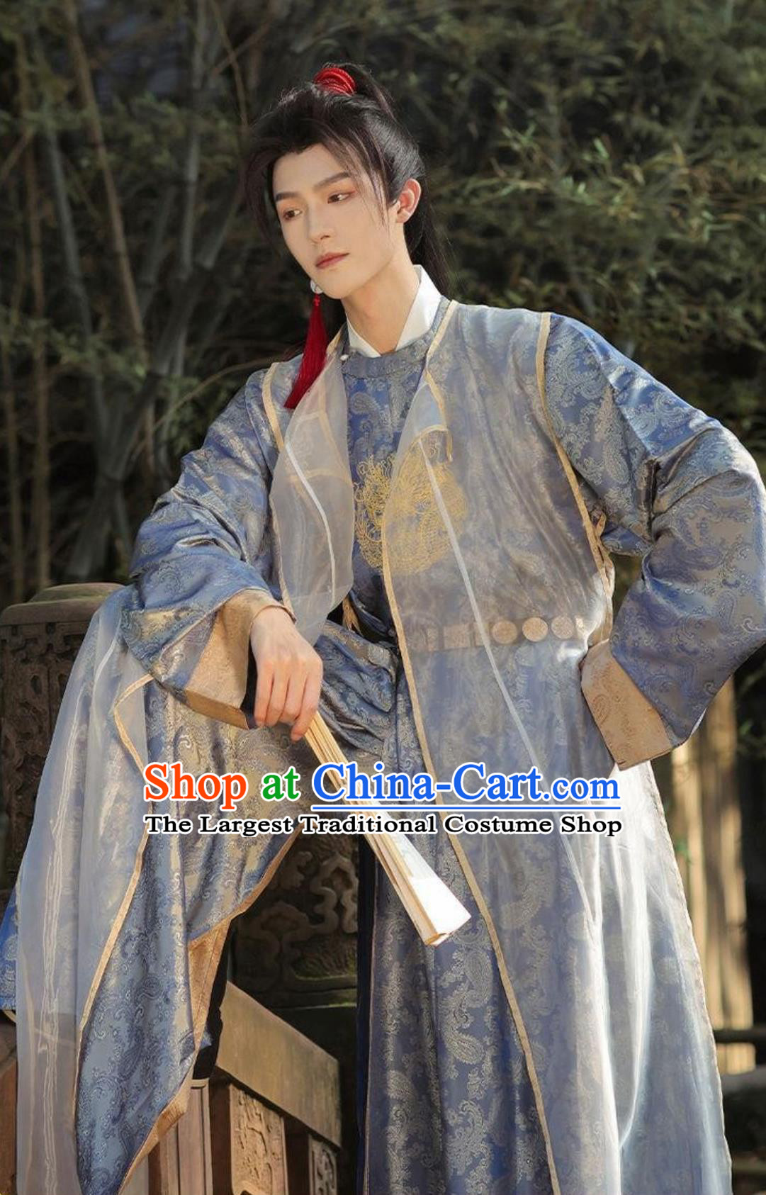 Traditional Male Hanfu Blue Outfit Ancient China Wuxia Swordsman Clothing China Tang Dynasty Royal Prince Costume
