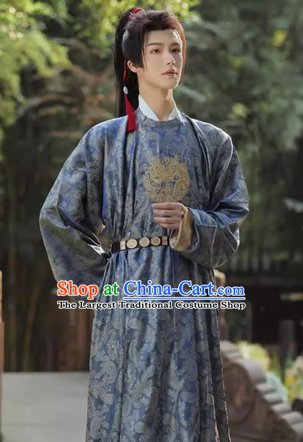 Traditional Male Hanfu Blue Outfit Ancient China Wuxia Swordsman Clothing China Tang Dynasty Royal Prince Costume