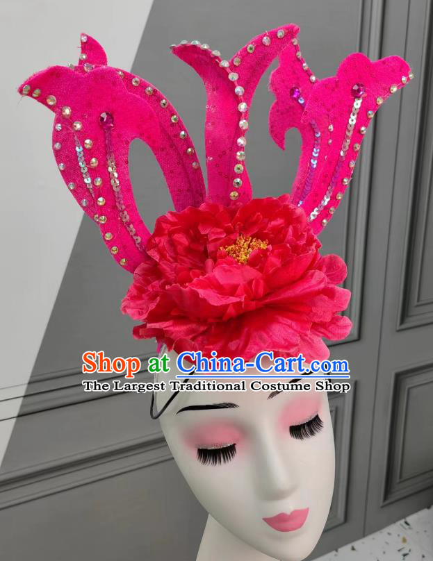 Chinese Opening Dance Hair Jewelry Top Stage Performance Headwear Handmade Classical Dance Pink Peony Hat