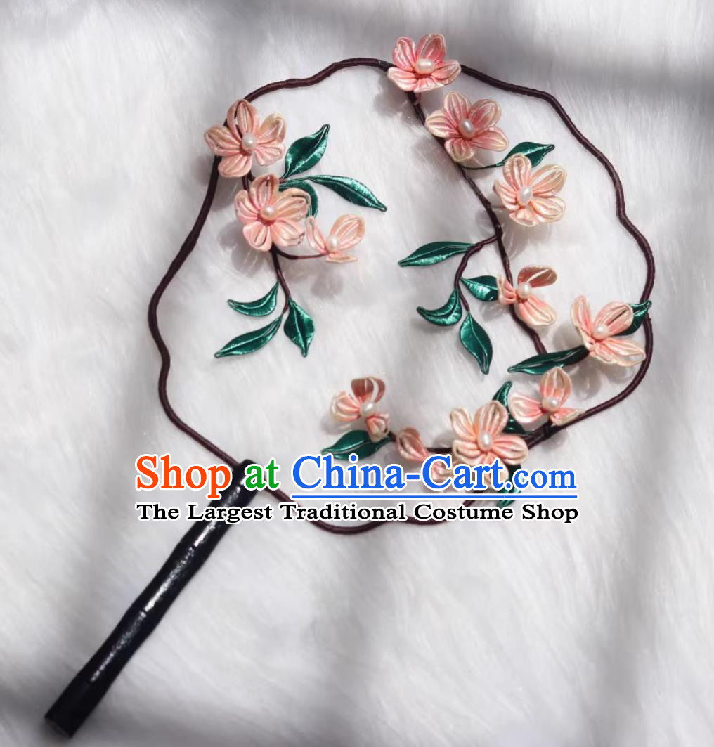Traditional Classical Peach Blossom Round Fan Chinese Hanfu Photography Prop Handmade Silk Palace Fan