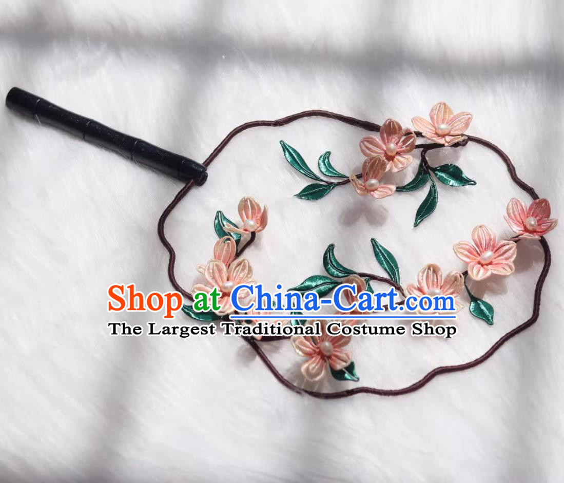 Traditional Classical Peach Blossom Round Fan Chinese Hanfu Photography Prop Handmade Silk Palace Fan