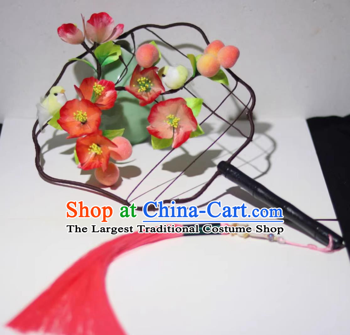 Chinese Hanfu Photography Prop Handmade Silk Pink Peach Blossom Palace Fan Traditional Classical Round Fan