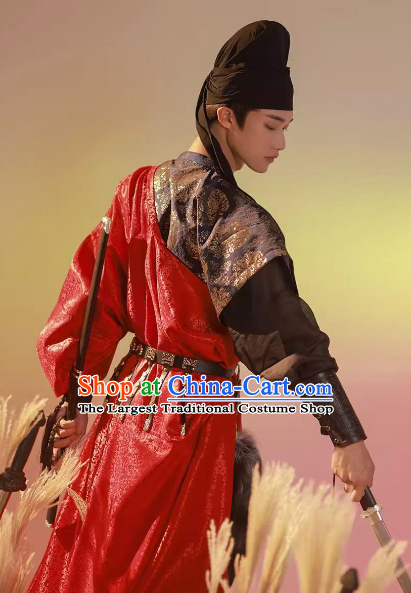 Chinese Tang Dynasty Childe Red Robe Ancient China Swordsman Clothing China Traditional Male Hanfu