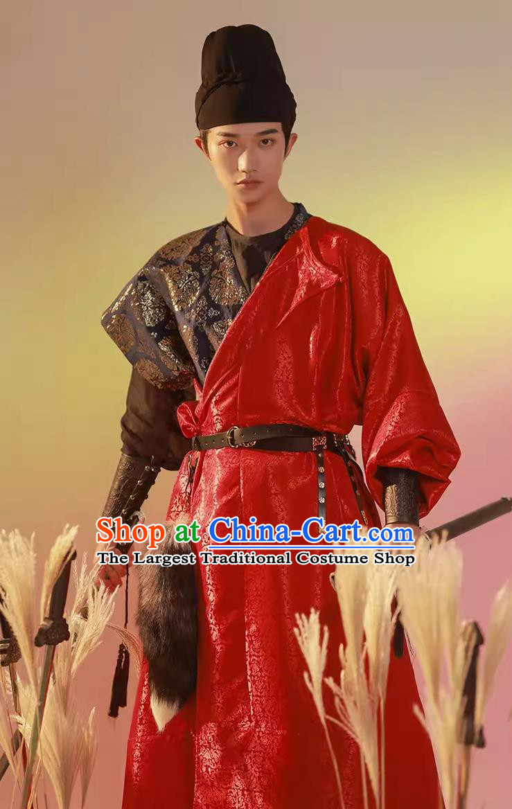 Chinese Tang Dynasty Childe Red Robe Ancient China Swordsman Clothing China Traditional Male Hanfu