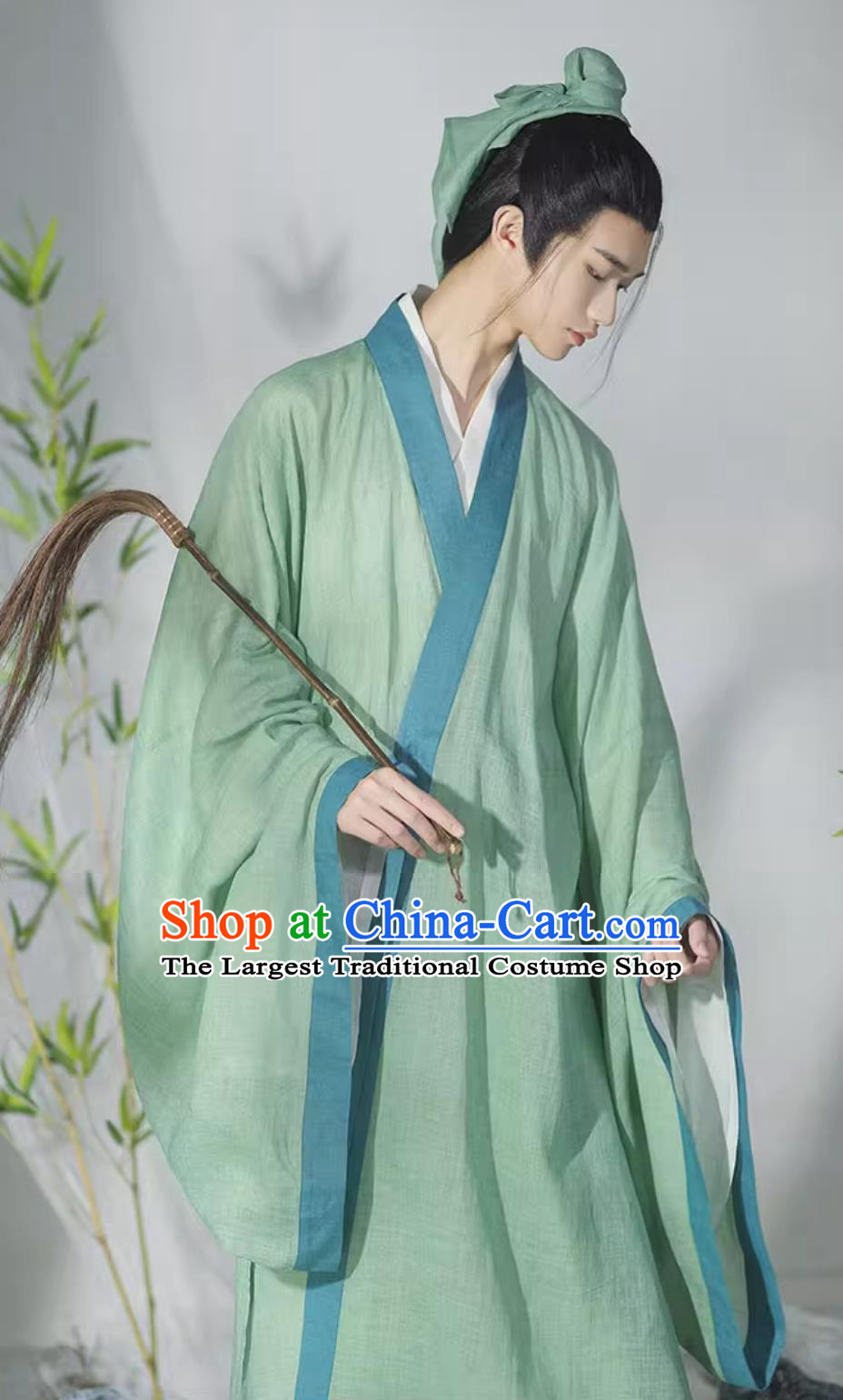 Chinese Song Dynasty Scholar Costumes Ancient China Young Childe Clothing China Traditional Hanfu Green Cape and White Robe Complete Set