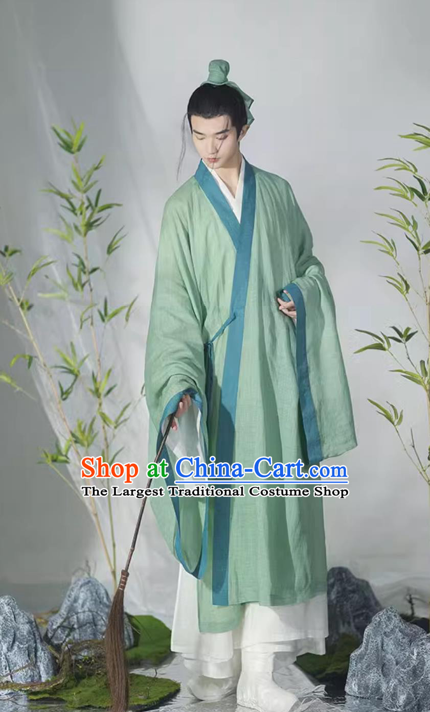 Chinese Song Dynasty Scholar Costumes Ancient China Young Childe Clothing China Traditional Hanfu Green Cape and White Robe Complete Set