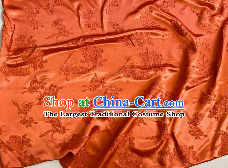 Red China Qipao Mulberry Silk Cloth Chinese Classical Butterfly love Flower Pattern Jacquard Material Traditional Design Fabric