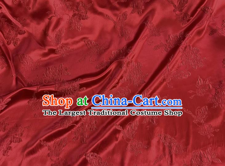 Wine Red Chinese Classical Butterfly love Flower Pattern Jacquard Material China Traditional Design Fabric Qipao Mulberry Silk Cloth
