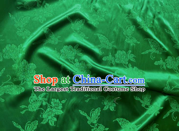 Green Qipao Mulberry Silk Cloth Chinese Classical Butterfly love Flower Pattern Jacquard Material China Traditional Design Fabric