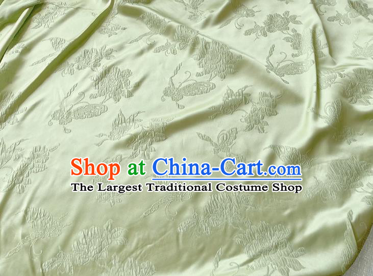 Light Green Chinese Classical Butterfly love Flower Pattern Jacquard Material China Traditional Design Fabric Qipao Mulberry Silk Cloth