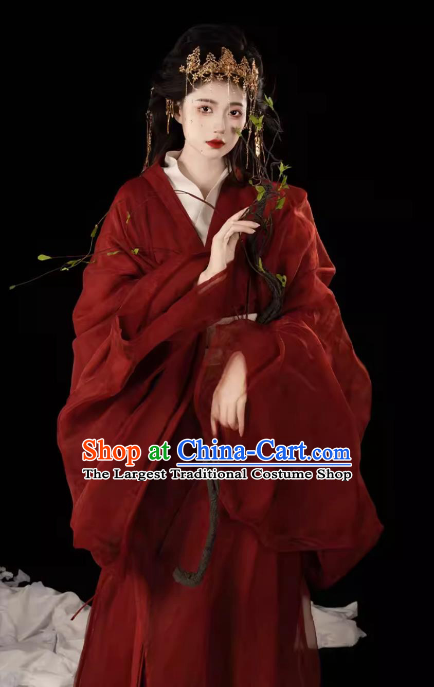 Chinese Ancient Bride Red Dress China Travel Photography Clothing Traditional Wedding Hanfu Warring States Robe