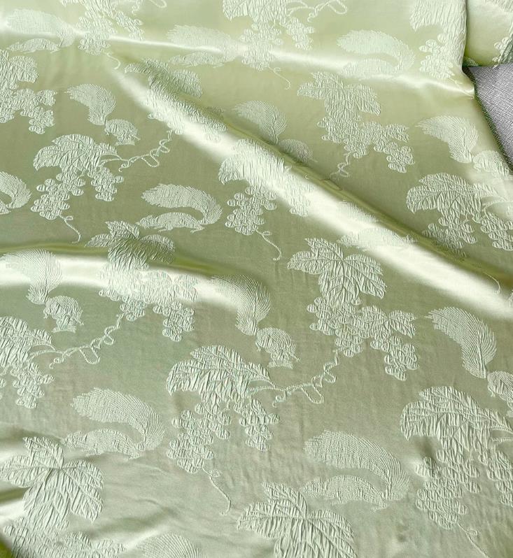 China Qipao Fabric Chinese Classical Squirrel Grape Pattern Jacquard Material Traditional Design Light Green Satin