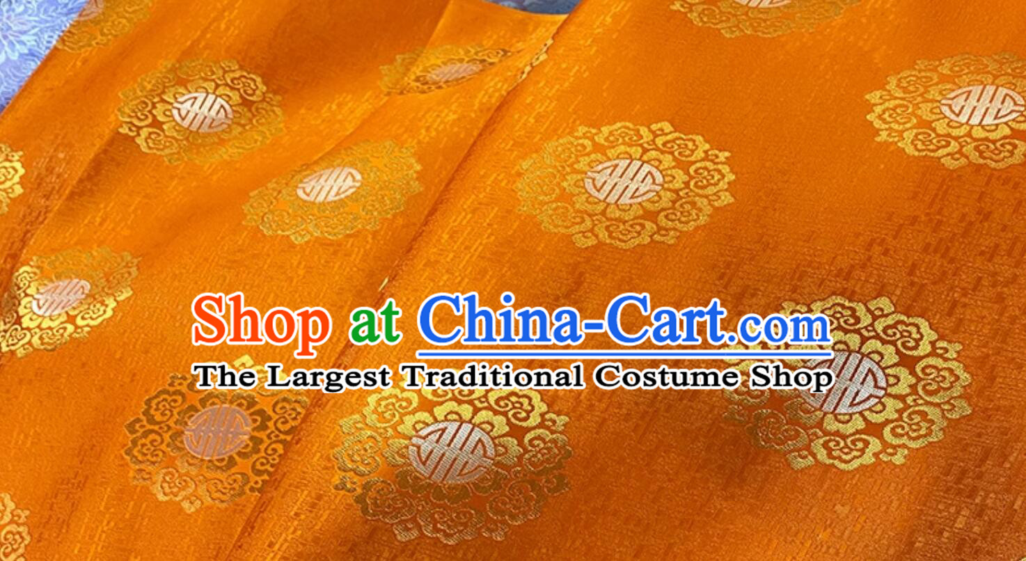 Asian Traditional Satin Material Chinese Royal Lucky Pattern Design Orange Brocade Fabric Tibetan Robe Cloth