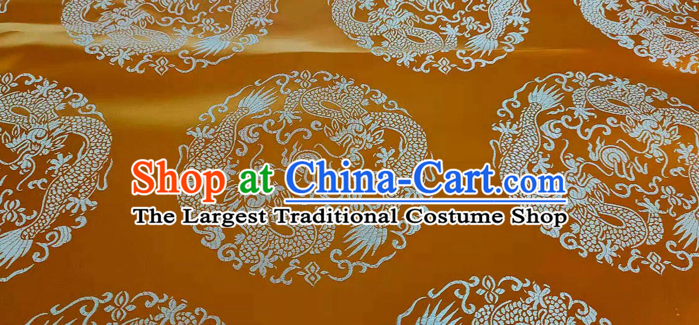 Chinese Royal Dragon Pattern Design Golden Brocade Fabric Tibetan Robe Cloth Asian Traditional Satin Material