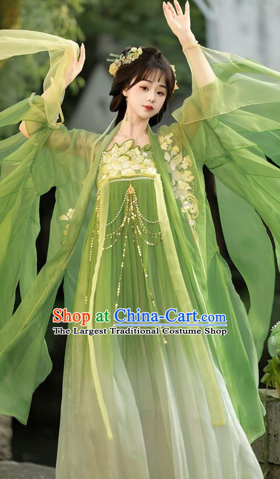 Chinese Tang Dynasty Royal Princess Green Dress Ancient China Fairy Clothing Traditional Hanfu Ruqun