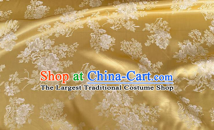 Golden Chinese Cheongsam Mulberry Silk Cloth China Classical Flowers Pattern Jacquard Material Traditional Design Fabric