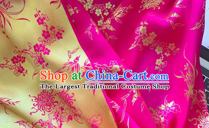Rosy Chinese Cheongsam Mulberry Silk Cloth China Classical Plum Blossoms Orchid Bamboo Chrysanthemum Pattern Jacquard Material Traditional Qipao Fabric