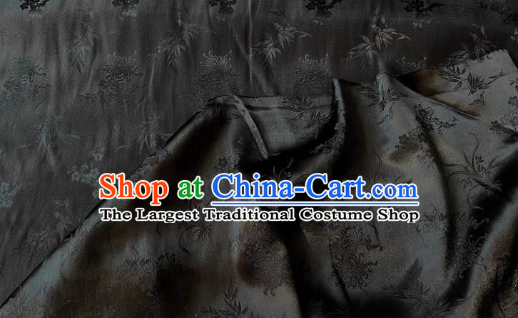 Black Chinese Traditional Cheongsam Fabric China Mulberry Silk Cloth Classical Plum Blossoms Orchid Bamboo Chrysanthemum Pattern Jacquard Material