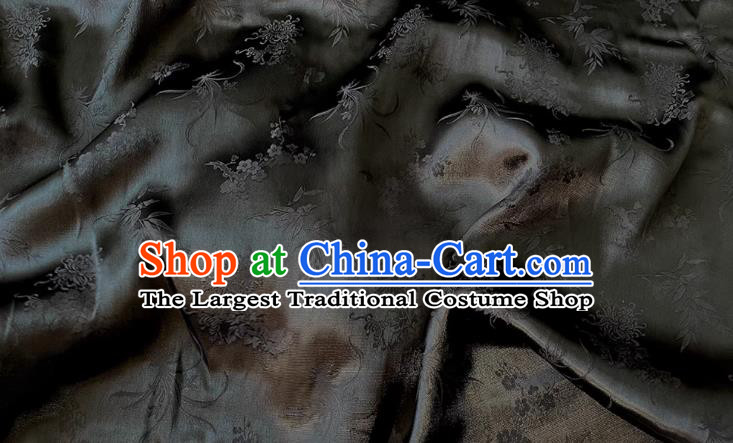 Black Chinese Traditional Cheongsam Fabric China Mulberry Silk Cloth Classical Plum Blossoms Orchid Bamboo Chrysanthemum Pattern Jacquard Material