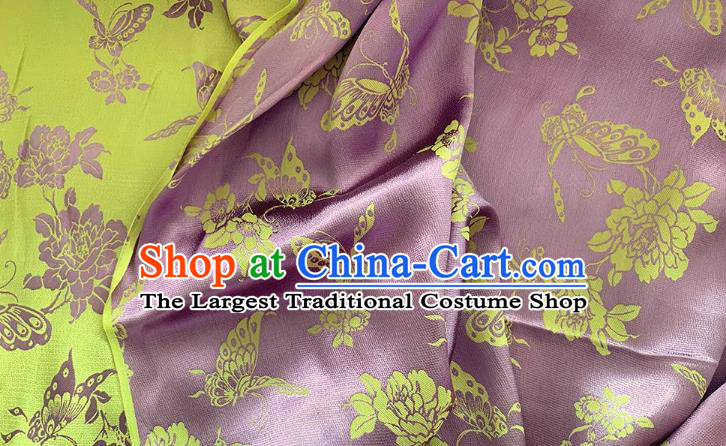 Yellow China Mulberry Silk Cloth Chinese Classical Butterfly Love Peony Pattern Jacquard Material Traditional Cheongsam Fabric